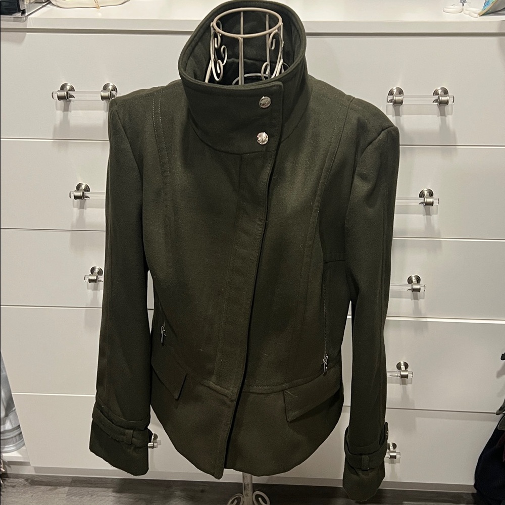 Express  Zip Up Moto Jacket with Leopard Print Lining and Silver Accents, size L
